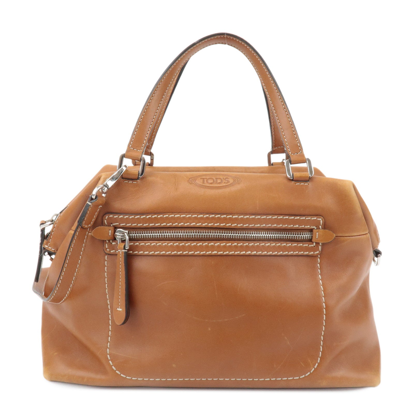 TOD'S-Leather-2Way-Bag-Hand-Bag-Brown