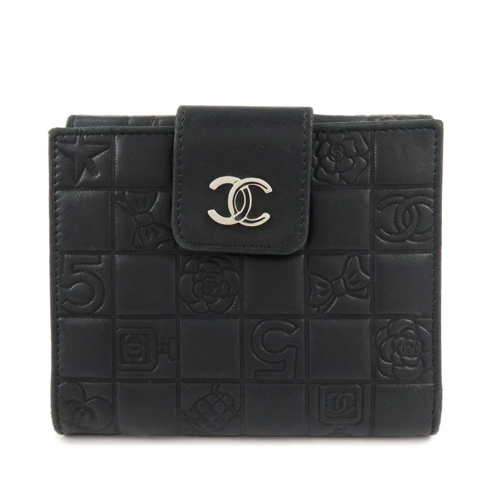 CHANEL-Icon-Line-Lamb-Skin-W-Flap-Bi-fold-Wallet-Black-A24212