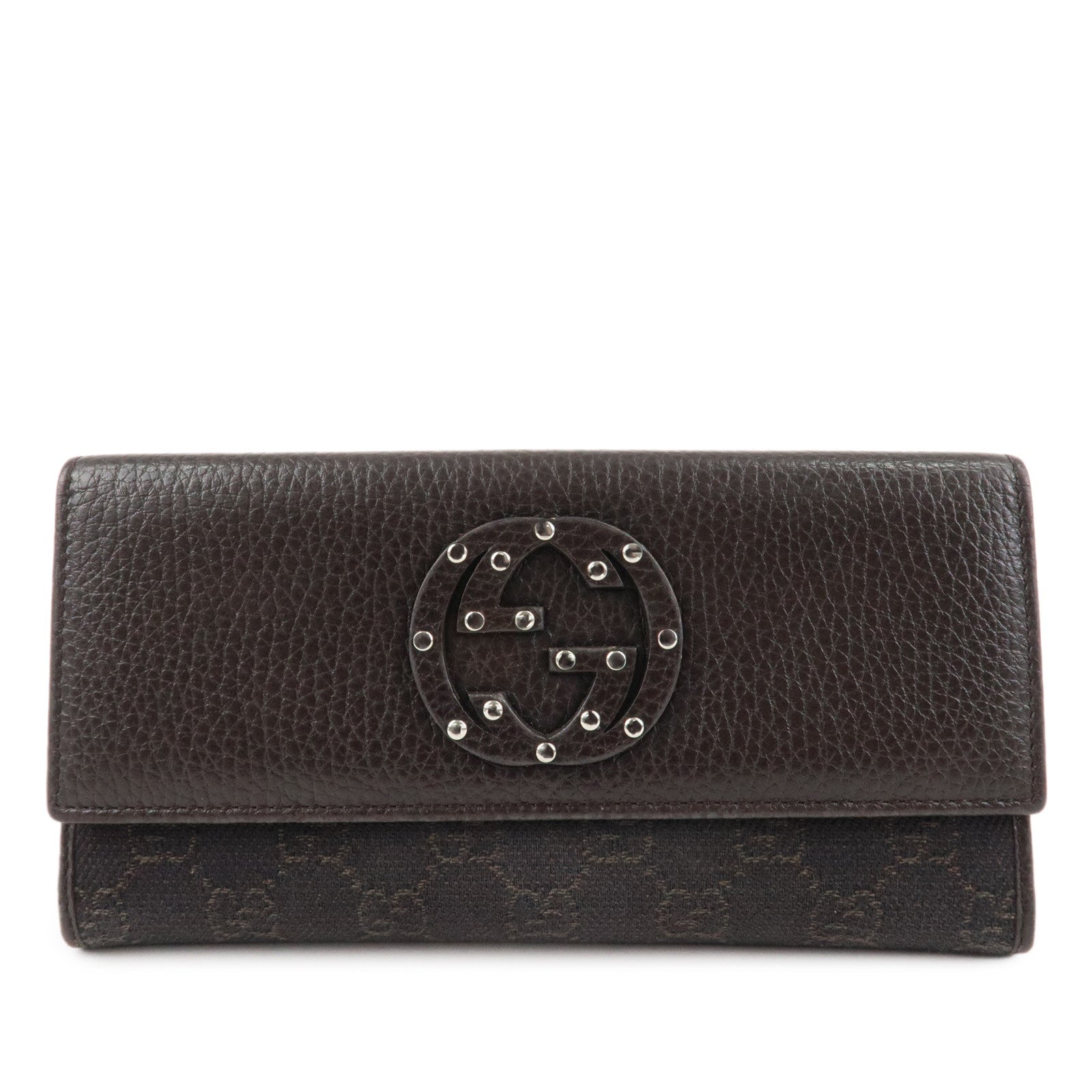 GUCCI-Interlocking-G-GG-Canvas-Leather-Studs-Bifold-Wallet-231843