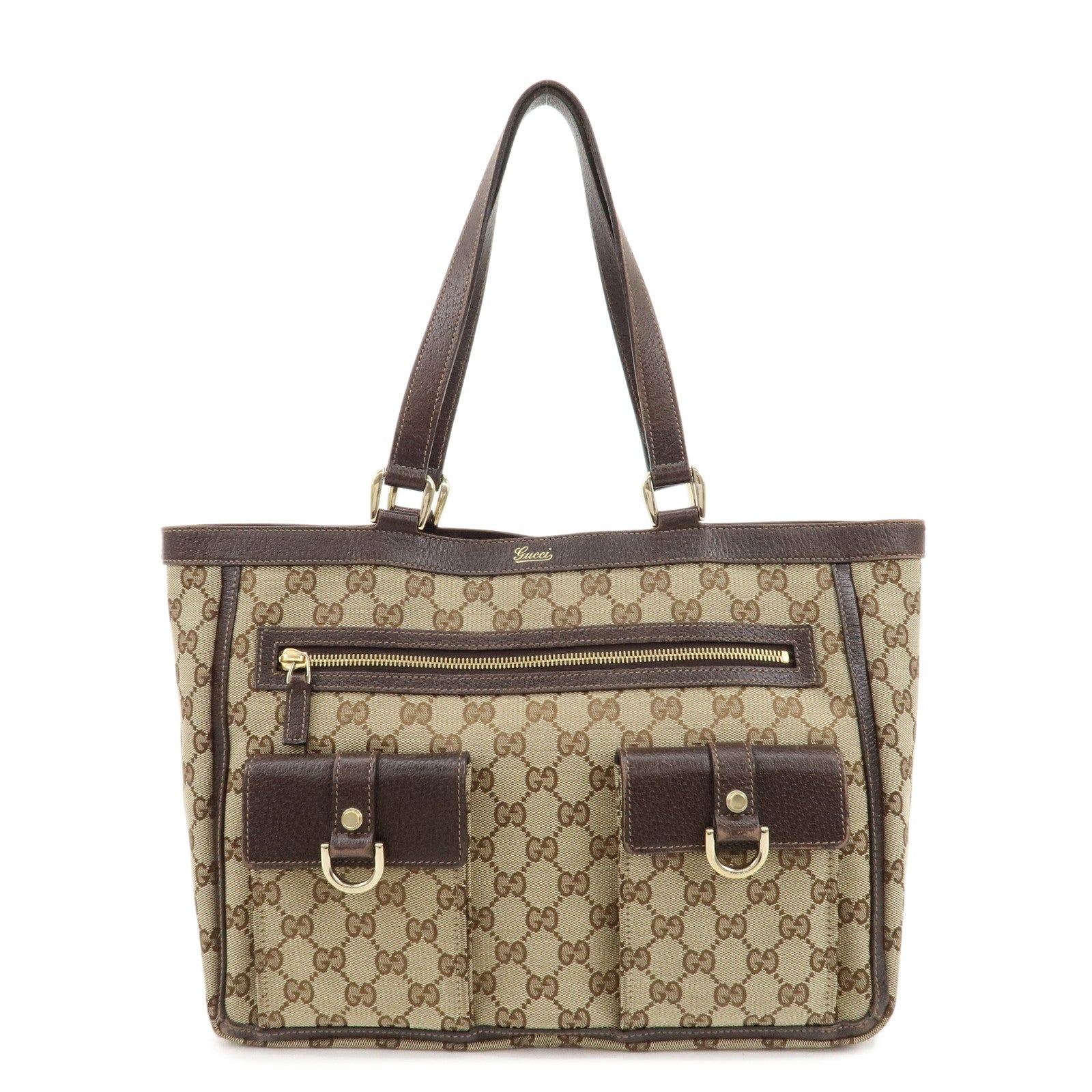 GUCCI-GG-Canvas-Leather-Tote-Bag-Hand-Bag-Beige-Brown-146247