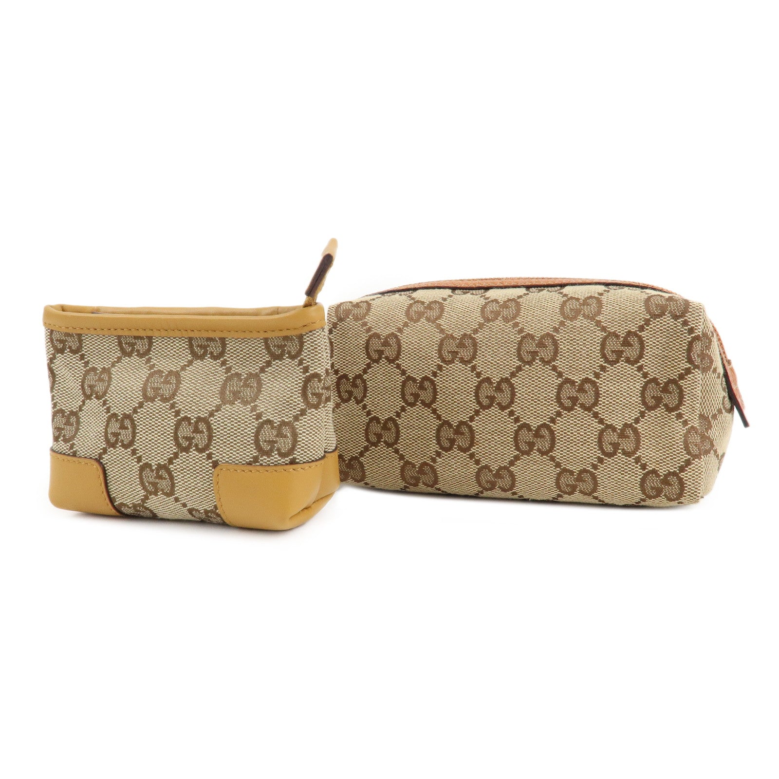 GUCCI-Set-of-2-GG-Canvas-Leather-Coin-Case-Pouch-Brown-29596