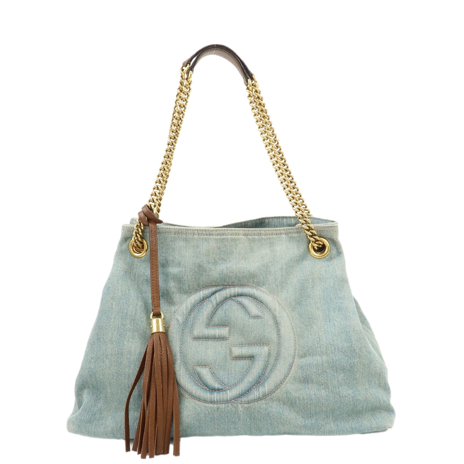 GUCCI-SOHO-Denim-Leather-Chain-Shoulder-Bag-Purse-Blue-308982