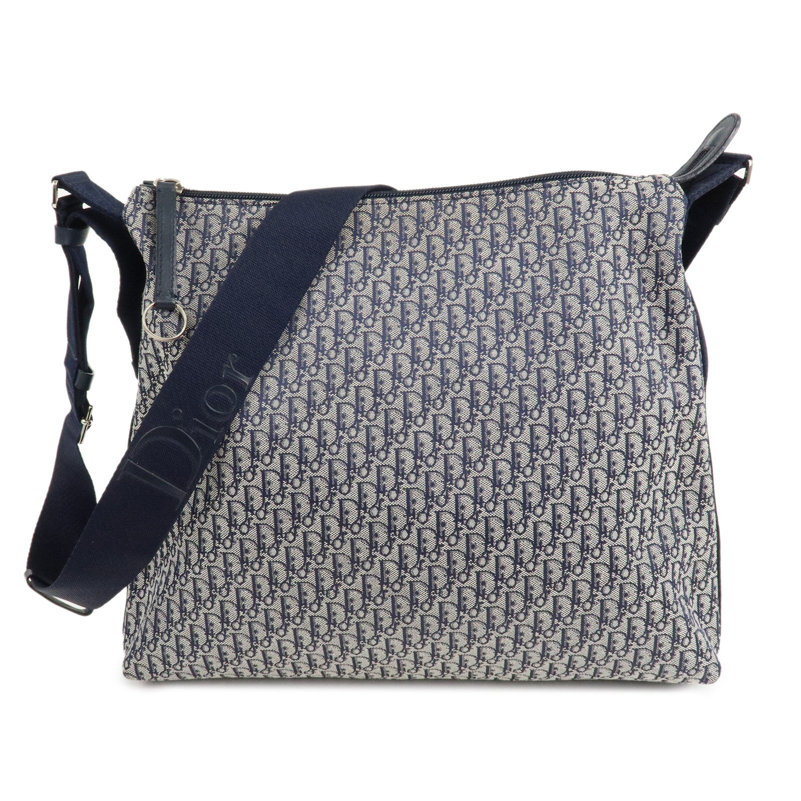 Christian-Dior-Trotter-Canvas-Leather-Shoulder-Bag-Navy