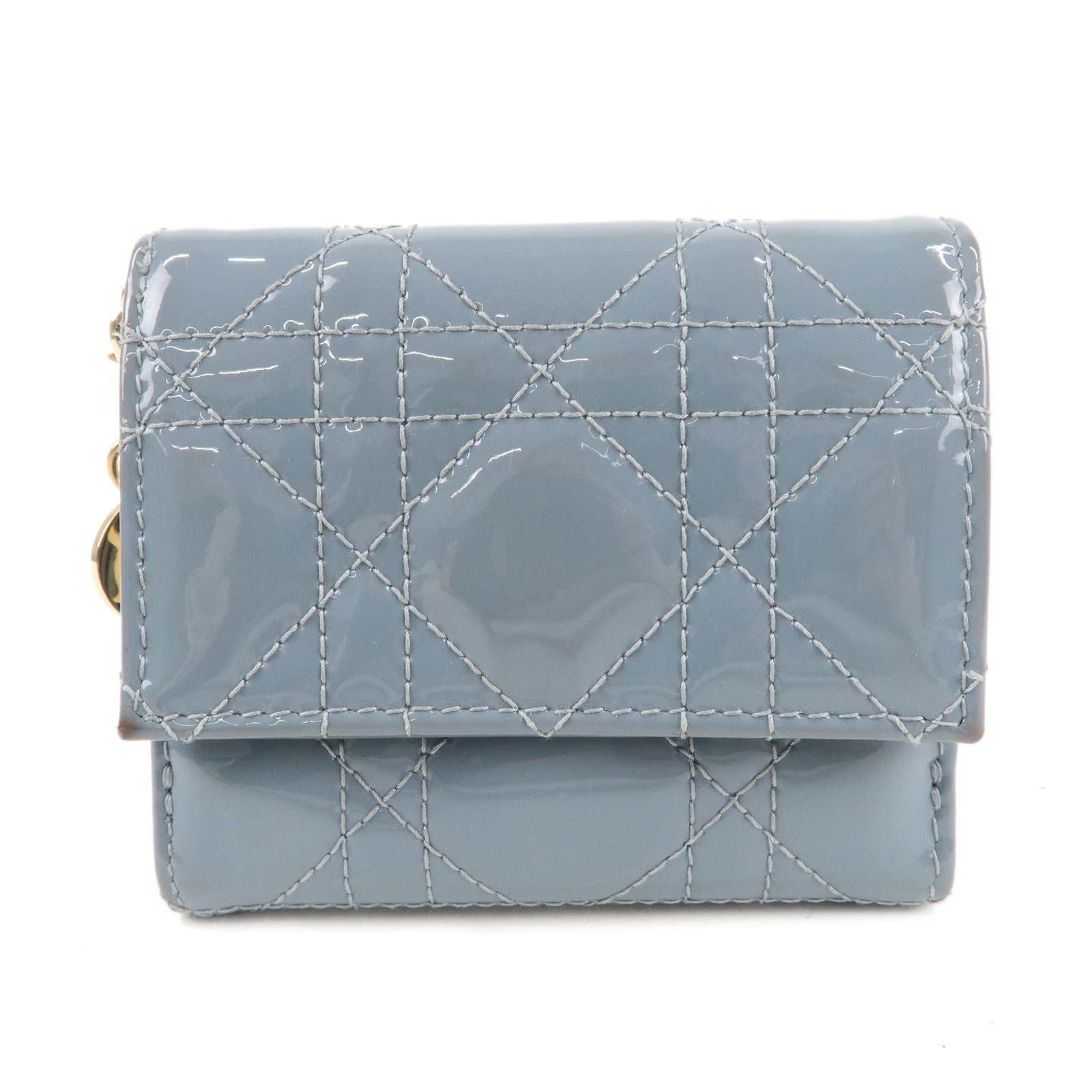 Christian Dior Cannage Patent Leather Lotus Wallet Cloud Blue