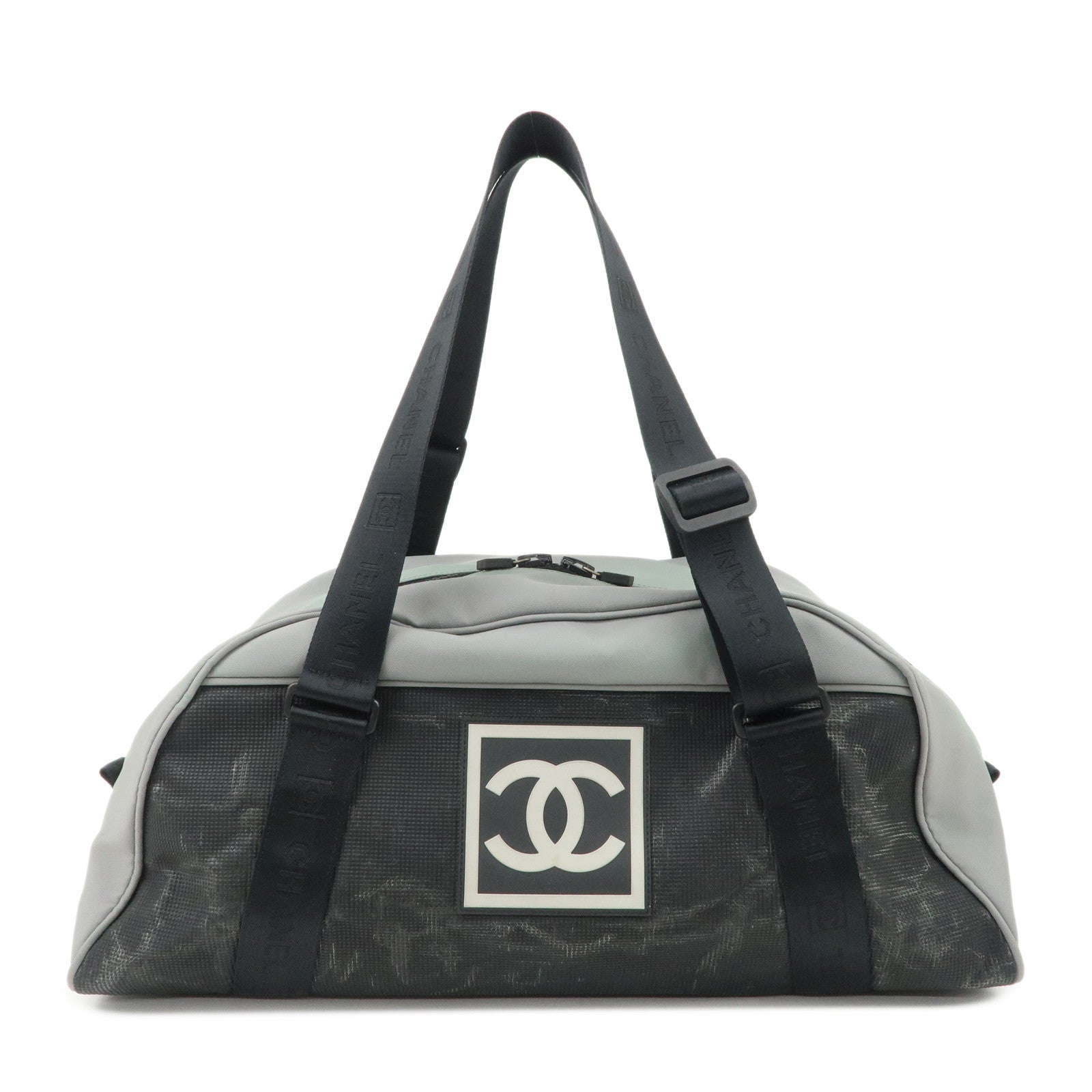 CHANEL-Sportsline-Nylon-Canvas-Boston-Bag-Black-Gray-A19976