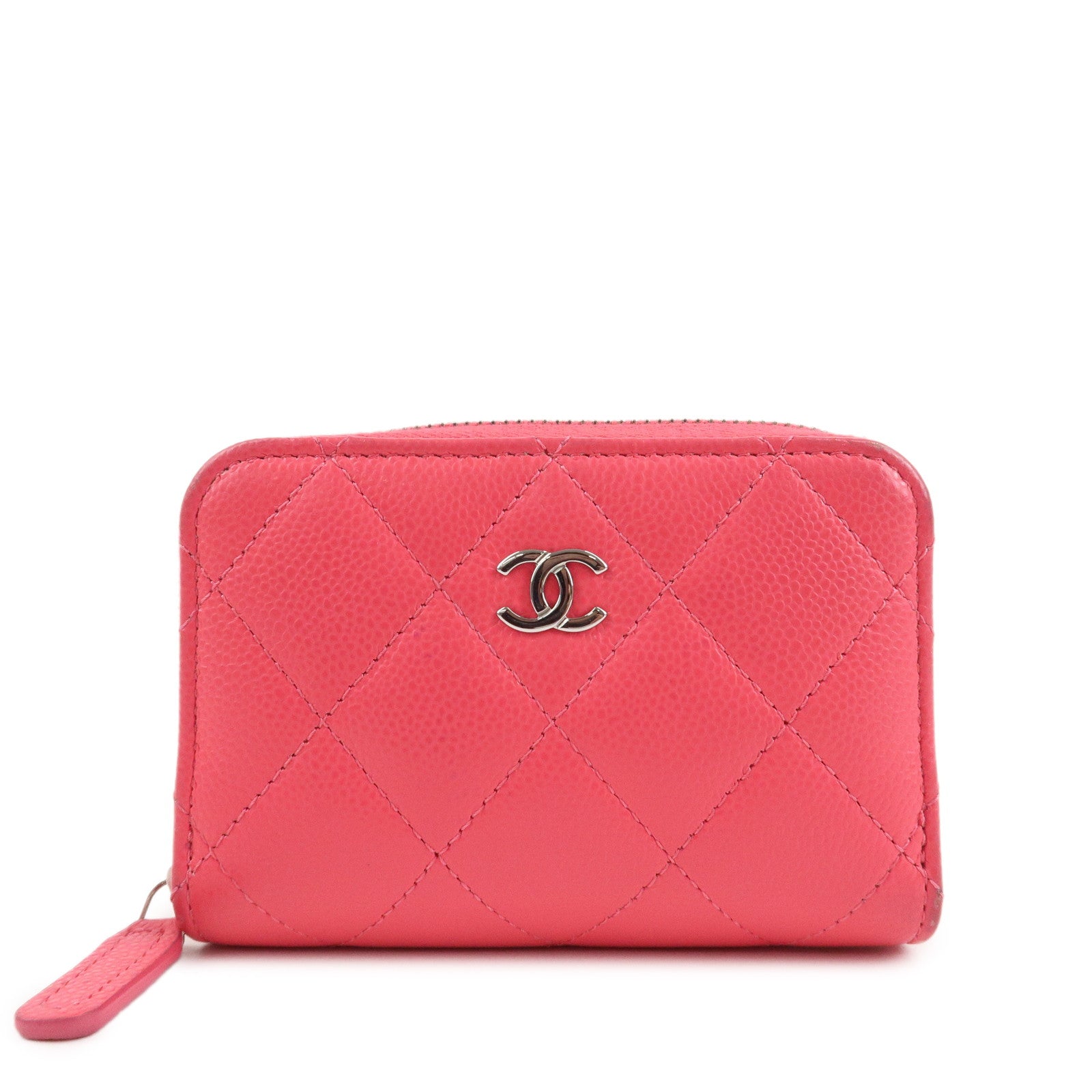 CHANEL-Matelasse-Lamb-Skin-Zip-Around-Coin-Case-Pink-A69271