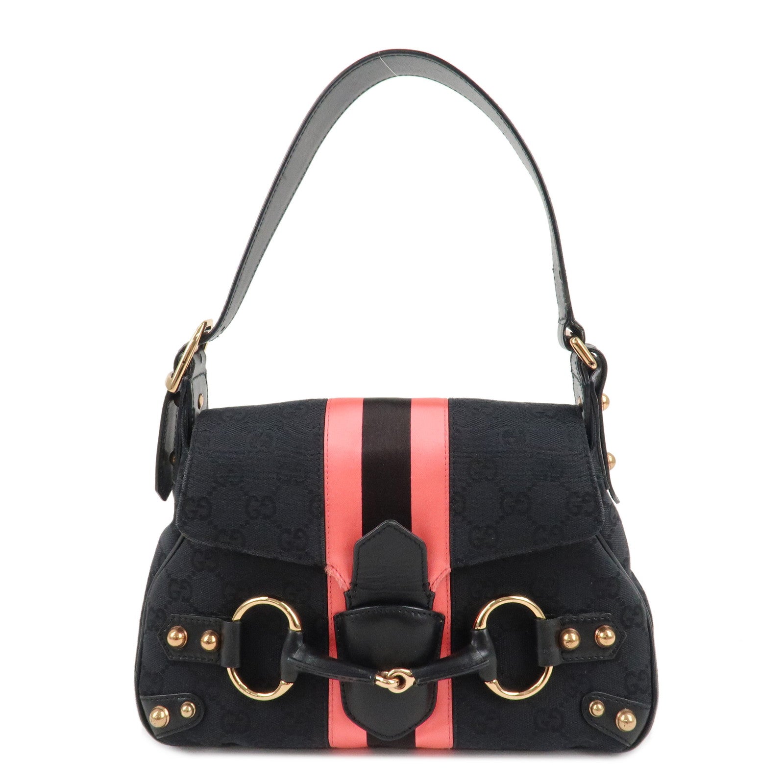 GUCCI-Sherry-Horsebit-GG-Canvas-Leather-Shoulder-Bag-129699