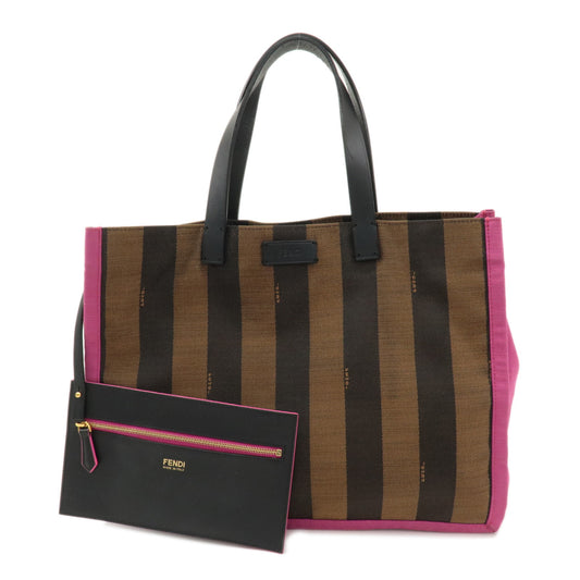 FENDI-Pequin-Canvas-Leather-Tote-Bag-Hand-Bag-Brown-Pink-8BH252