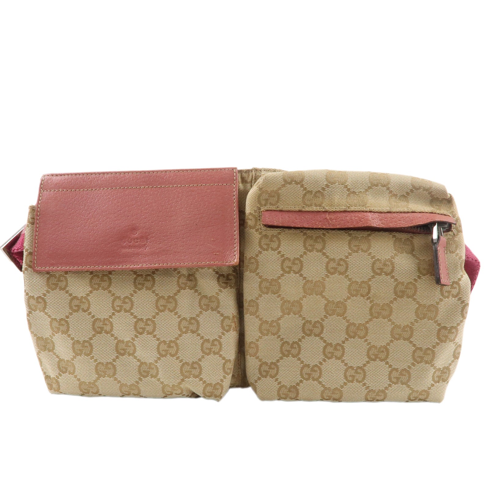 GUCCI Sherry GG Canvas Leather Waist Bag Crossbody Bag Pink 28566