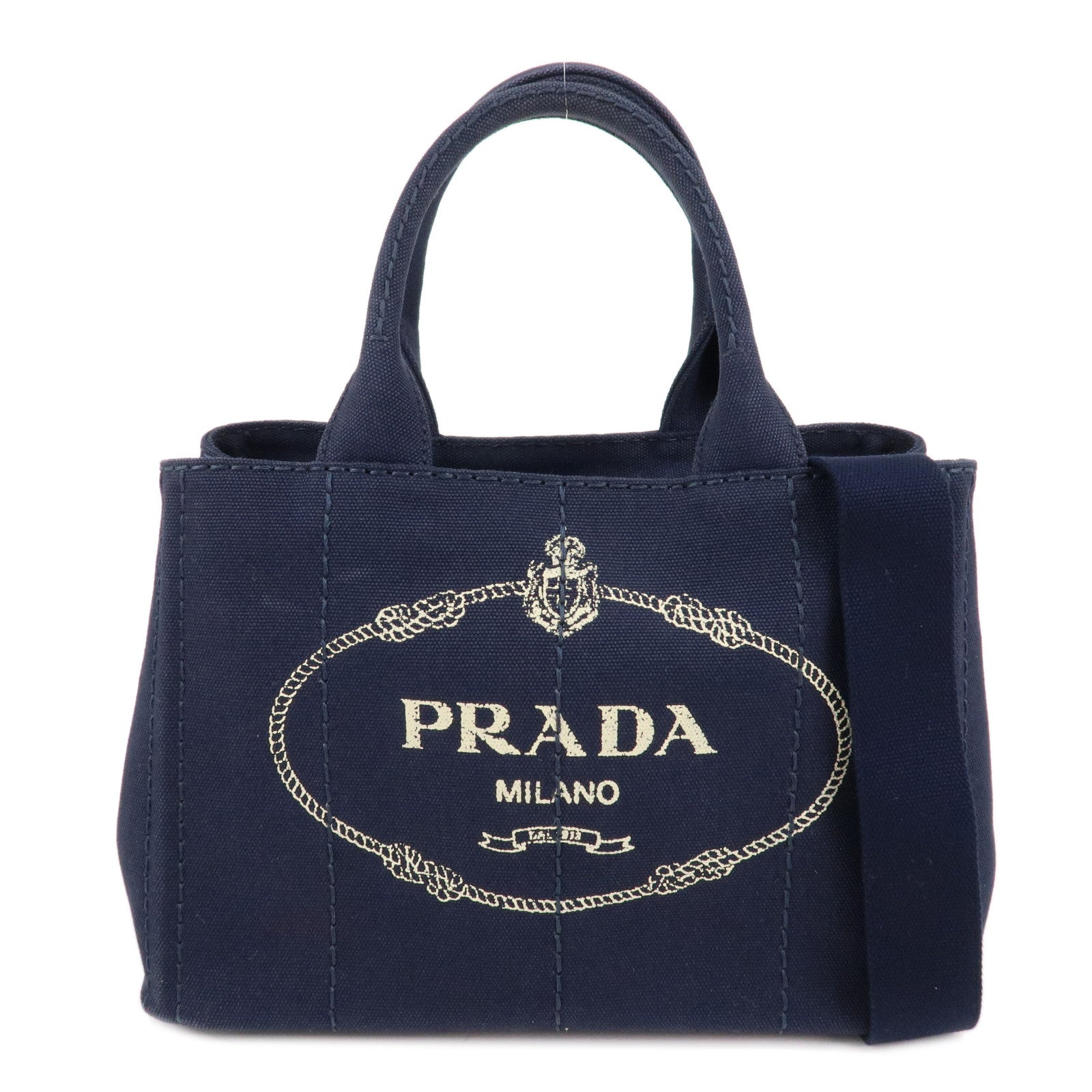 PRADA-Canapa-Mini-Canvas-Tote-Bag-Hand-Bag-Navy-1BG439