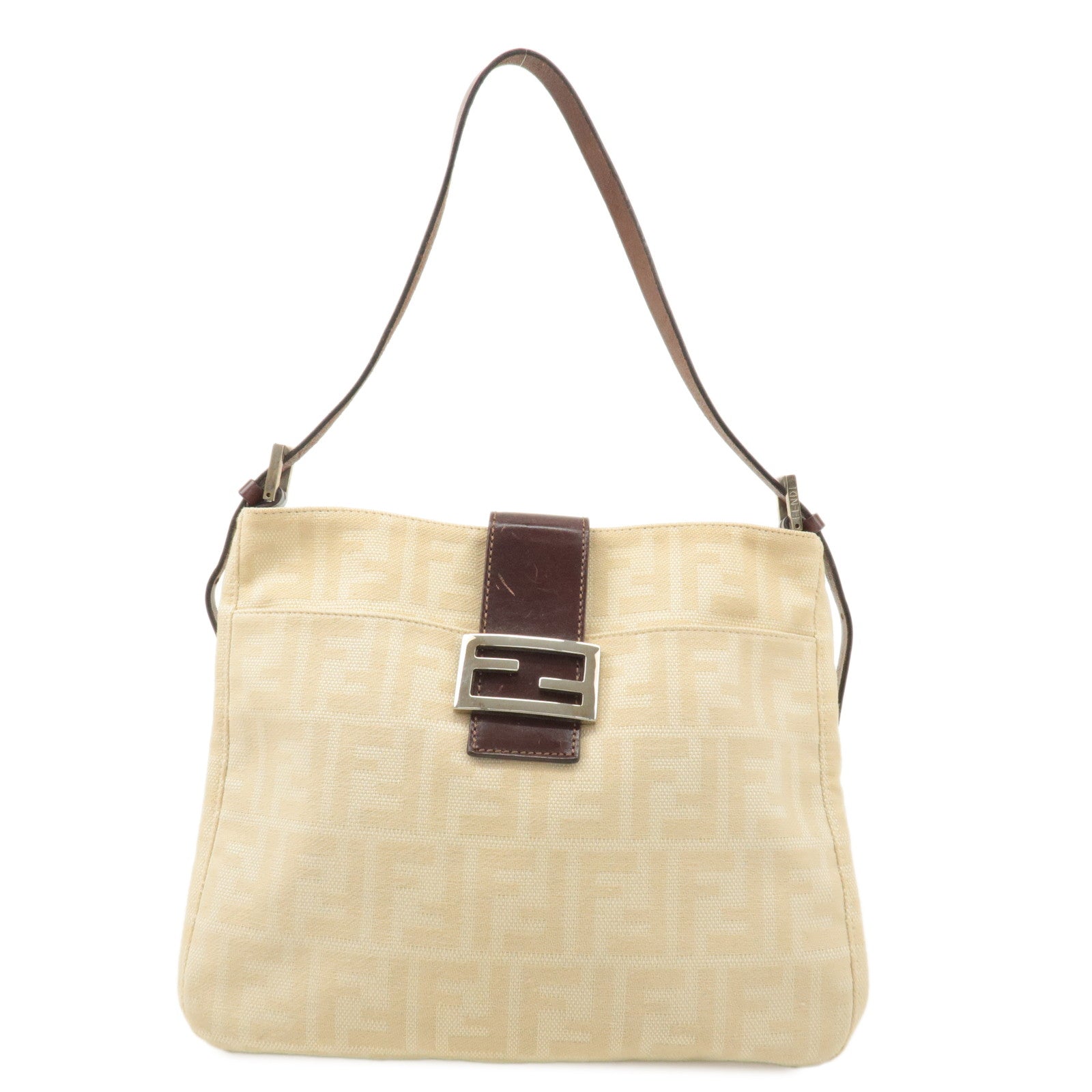 FENDI-Zucca-Canvas-Leather-Shoulder-Bag-Brown-Beige-26727