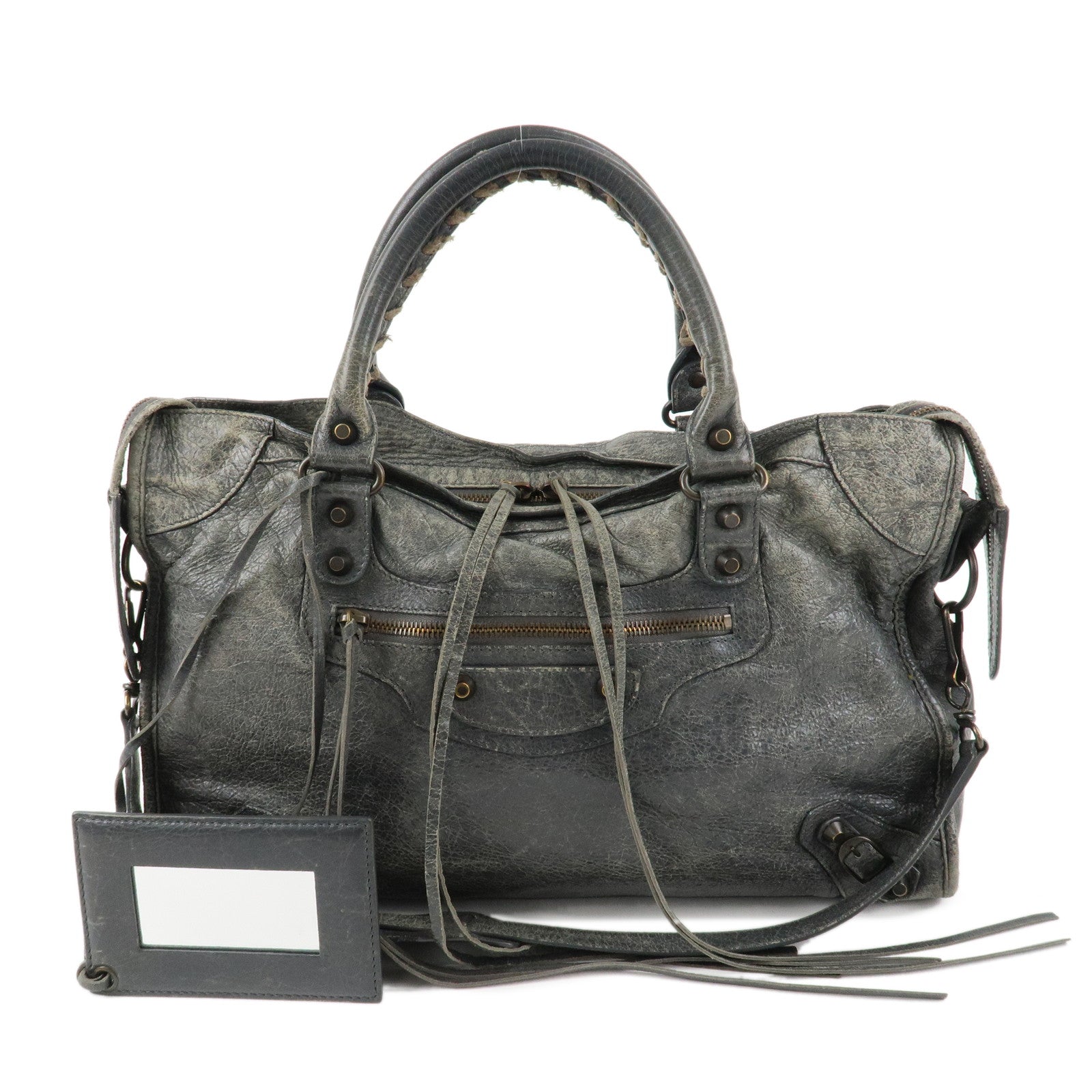 BALENCIAGA-The-City-Leather-2Way-Shoulder-Bag-Gray-115748