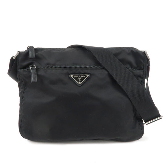 PRADA-Logo-Nylon-Leather-Shoulder-Bag-Crossbody-Bag-NERO-Black