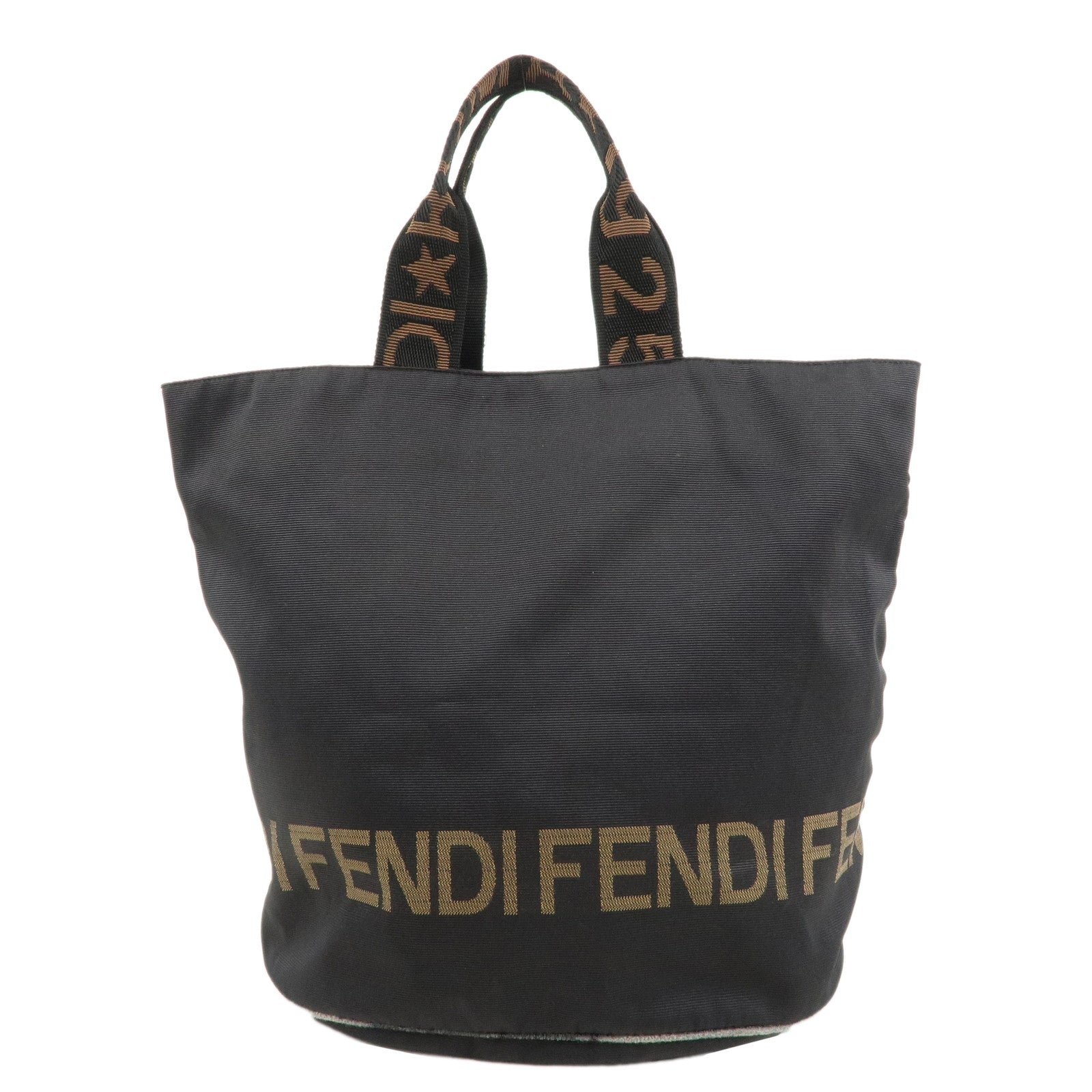 FENDI-Nylon-Canvas-Bucket-Hand-Bag-Black-Brown-26526