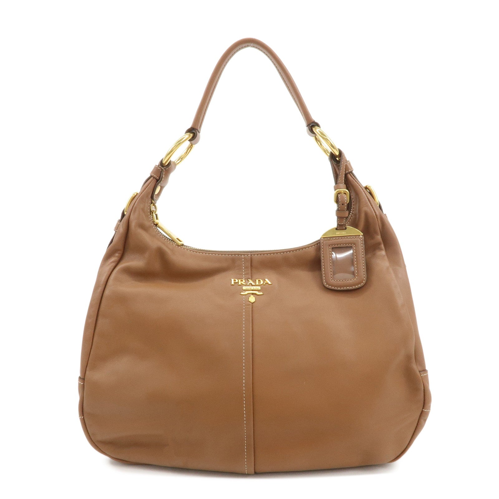 PRADA-Leather-Shoulder-Bag-Hand-Bag-Brown