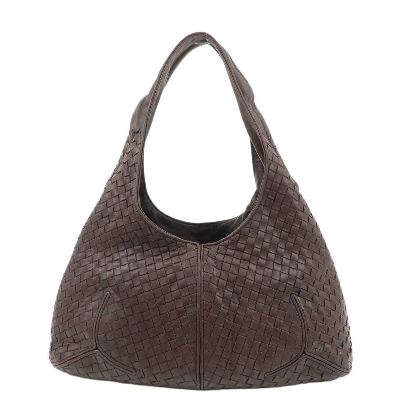 BOTTEGA-VENETA-Intrecciato-Leather-Shoulder-Bag-Dark-Brown