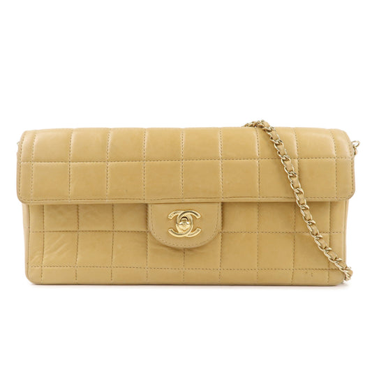 CHANEL-Chocolate-Bar-Lamb-Skin-Chain-Shoulder-Bag-Beige-Gold