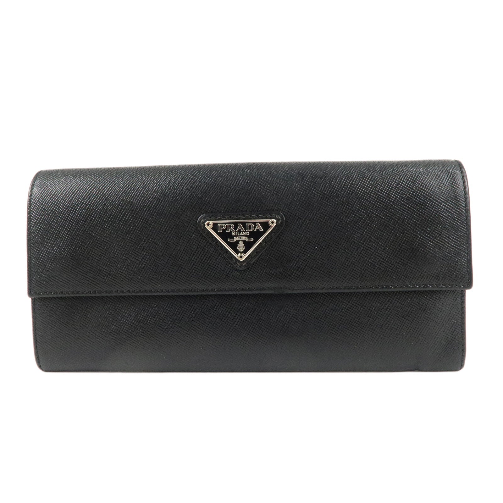 PRADA Logo Saffiano Leather Bi-fold Long Wallet Purse Black