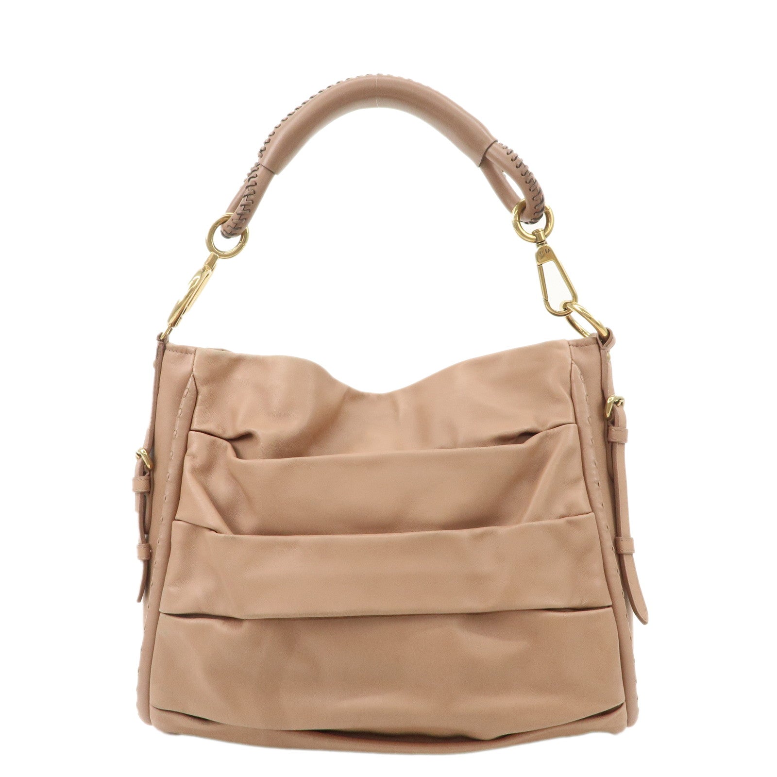 Christian-Dior-Leather-Shoulder-Bag-Hand-Bag-Tote-Bag-Beige