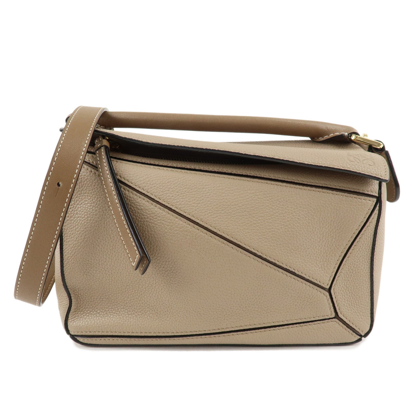 LOEWE-Leather-Puzzle-Bag-Small-2Way-Bag-Hand-Bag-Beige