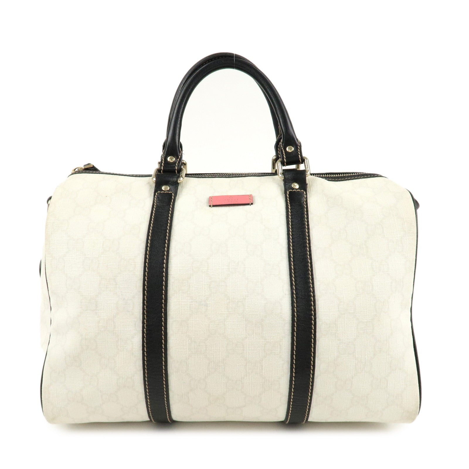 GUCCI-GG-Supreme-Leather-Boston-Bag-Hand-Bag-Ivory-Black-193603