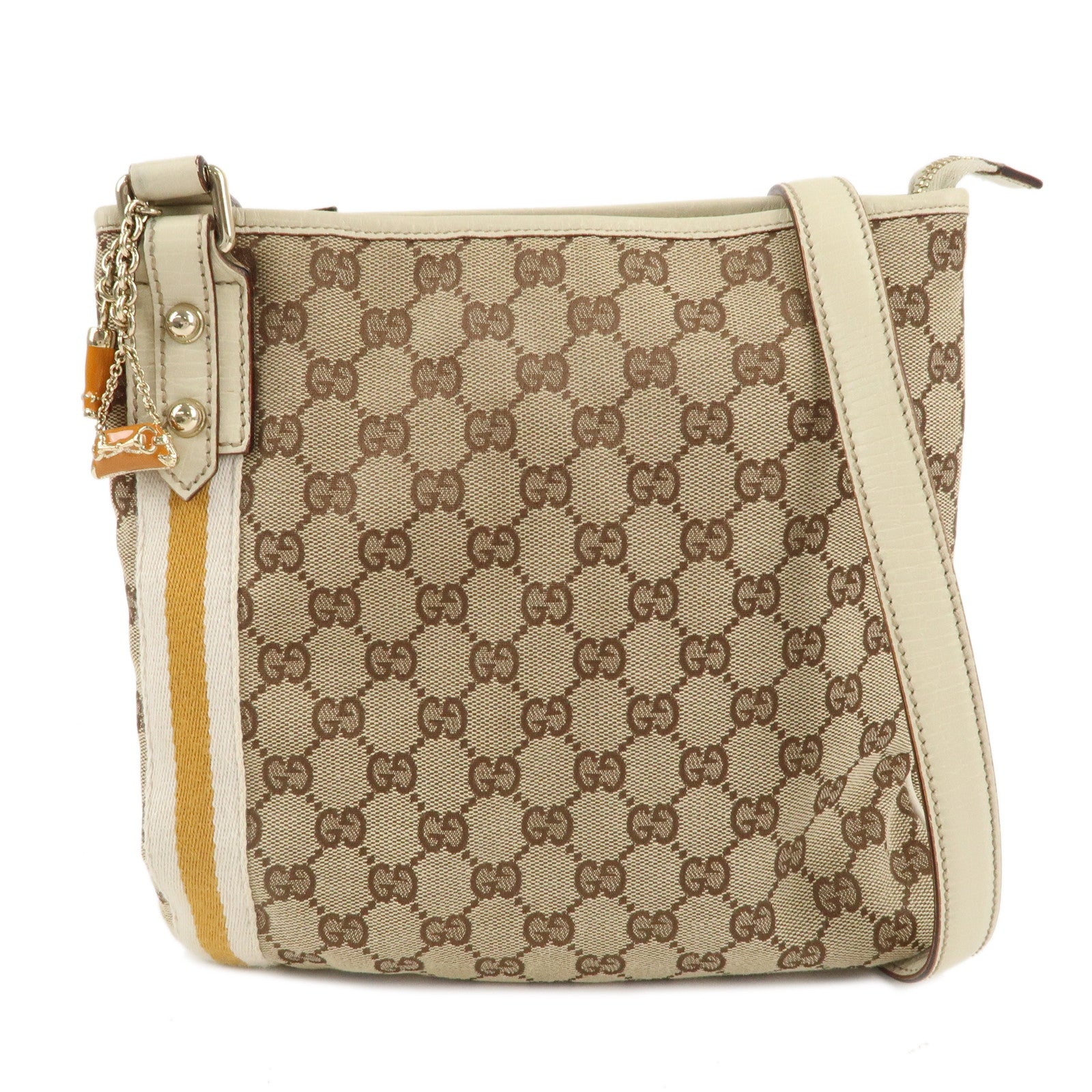 GUCCI-Sherry-GG-Canvas-Leather-Shoulder-Bag-Beige-Ivory-144388