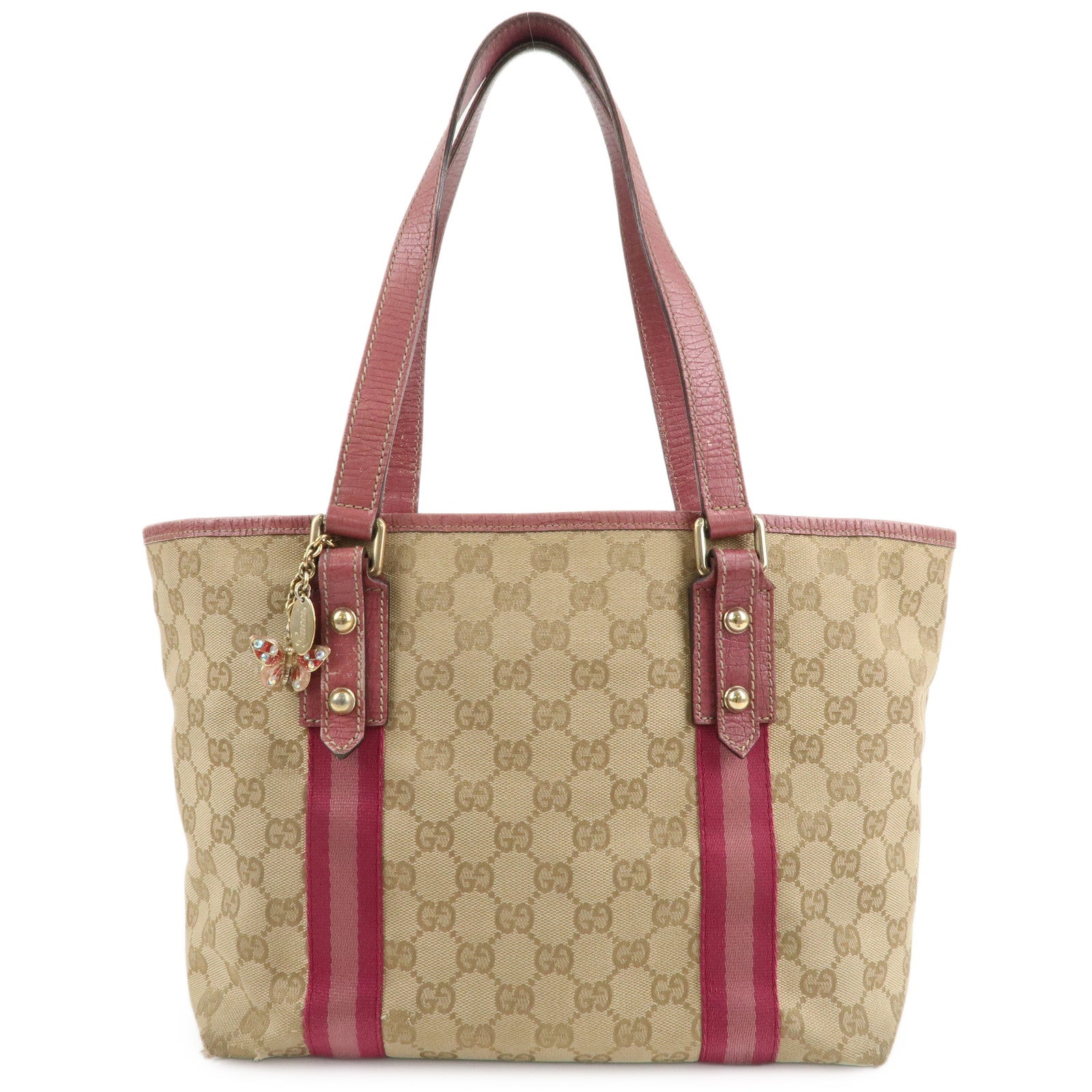 GUCCI-Sherry-GG-Canvas-Leather-Tote-Bag-Beige-Pink-137396