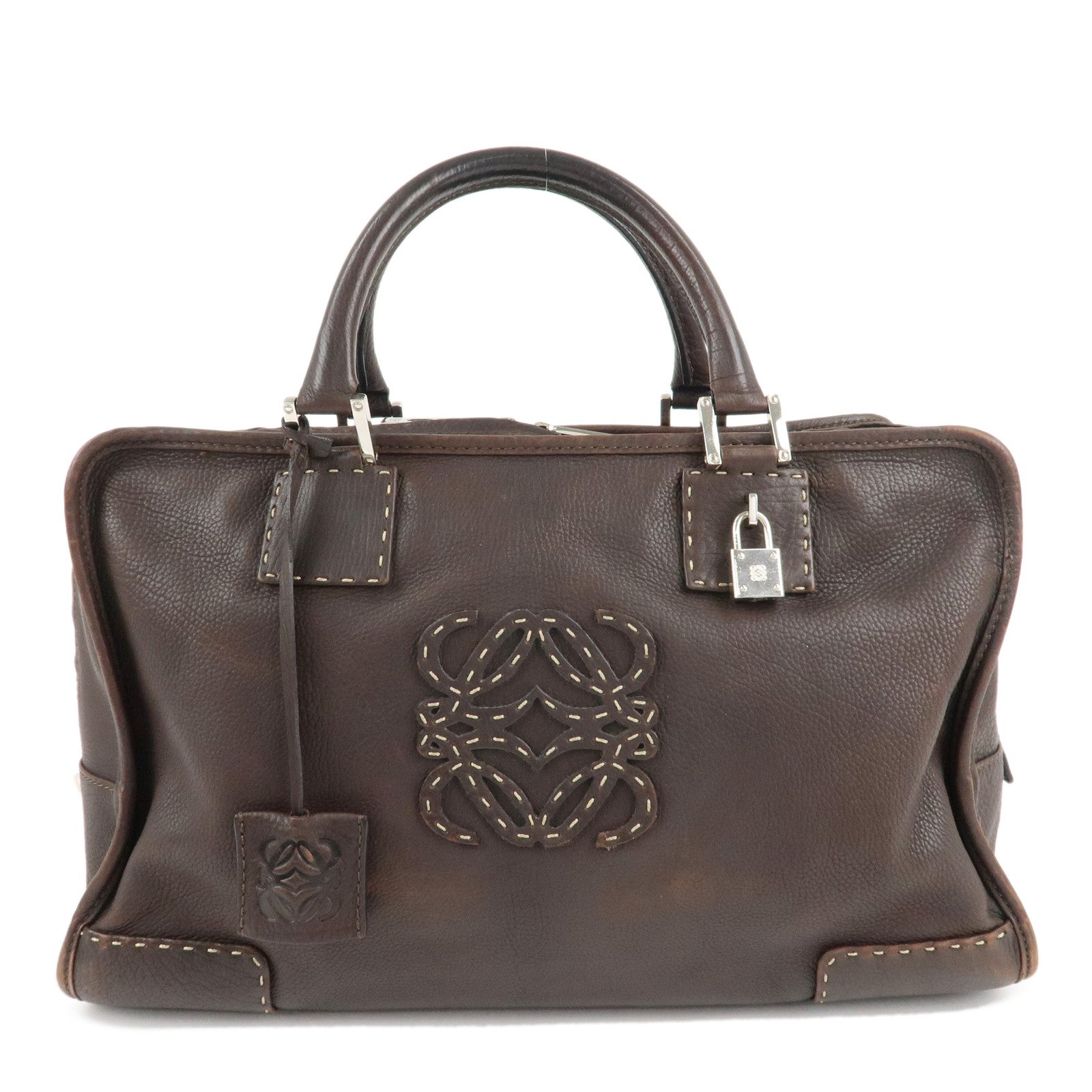 LOEWE-Anagram-Leather-Amazona-35-Brown-Hand-Bag-Boston-Bag