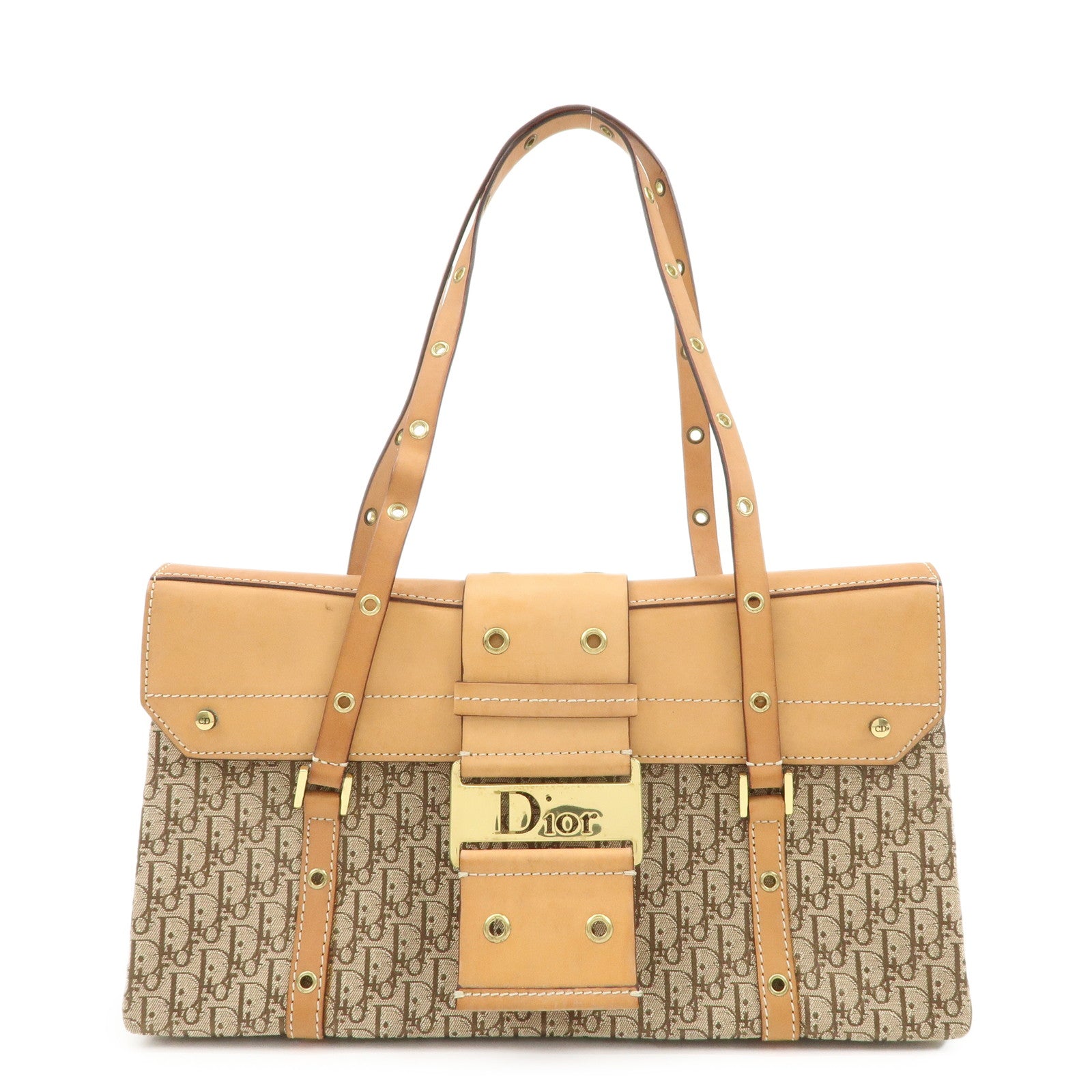 Christian-Dior-Trotter-Street-Chic-Canvas-Leather-Shoulder-Bag