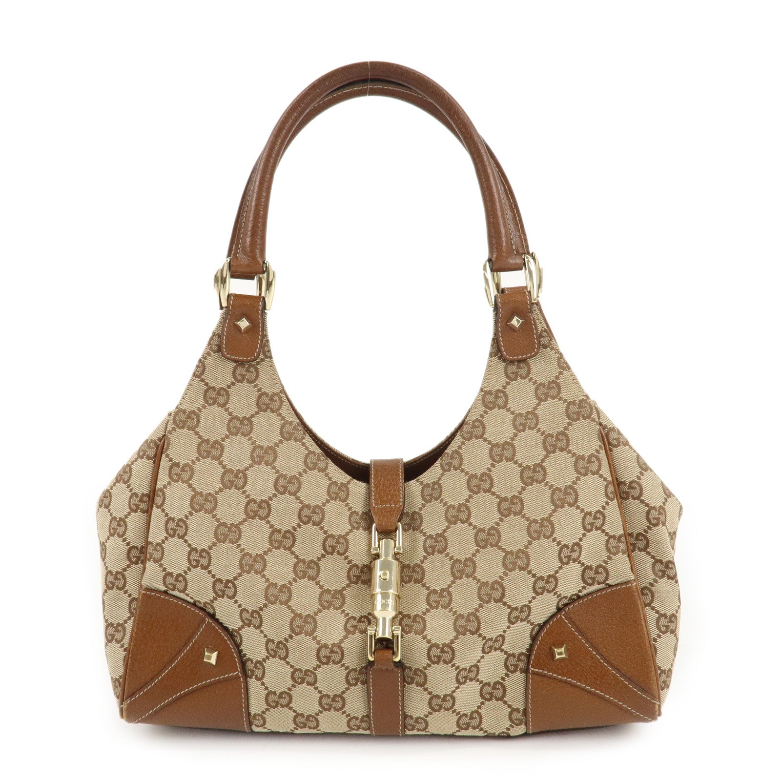 GUCCI-New-Jackie-GG-Canvas-Leather-Shoulder-Bag-Brown-124407