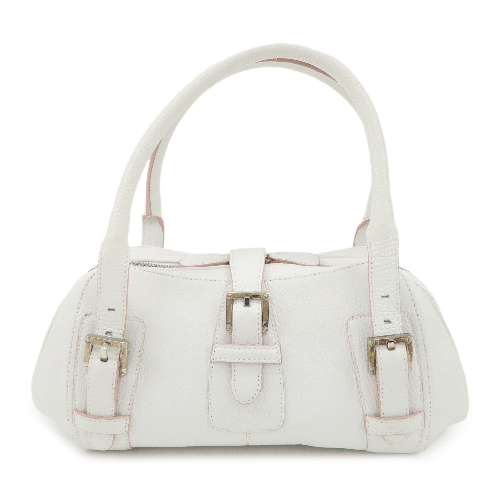 LOEWE-Leather-Senda-Boston-Bag-Hand-Bag-White