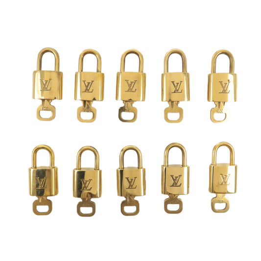 Louis-Vuitton-Set-of-10-Lock-&-Key-Cadena-Key-Lock-Gold