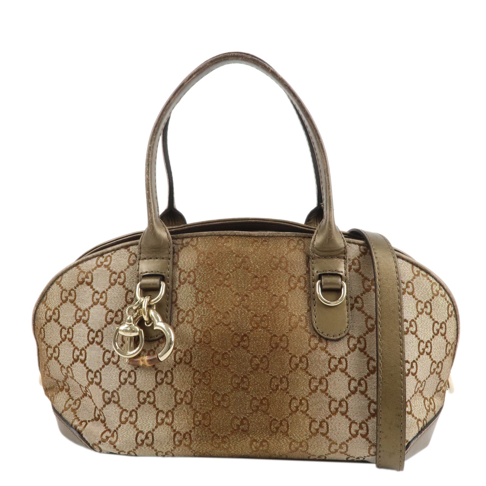 GUCCI-Heartbit-GG-Canvas-Leather-2Way-Hand-Bag-Beige-Bronze-269955