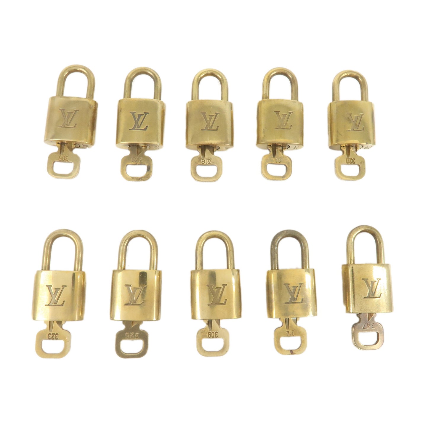 Louis-Vuitton-Set-of-10-Lock-&-Key-Cadena-Key-Lock-Gold