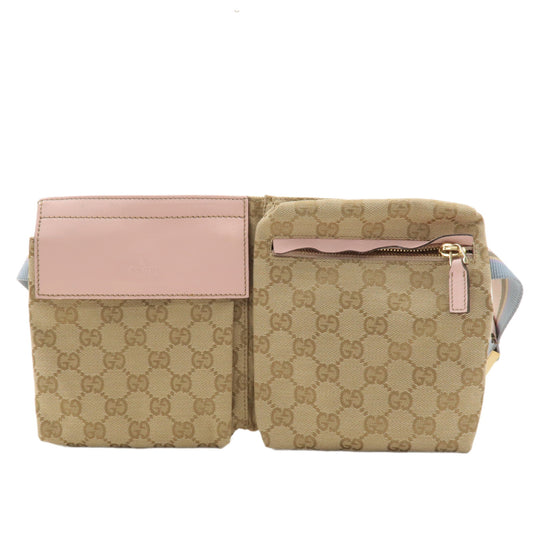 GUCCI-GG-Canvas-Leather-Waist-Bag-Crossbody-Bag-Beige-Pink-28566