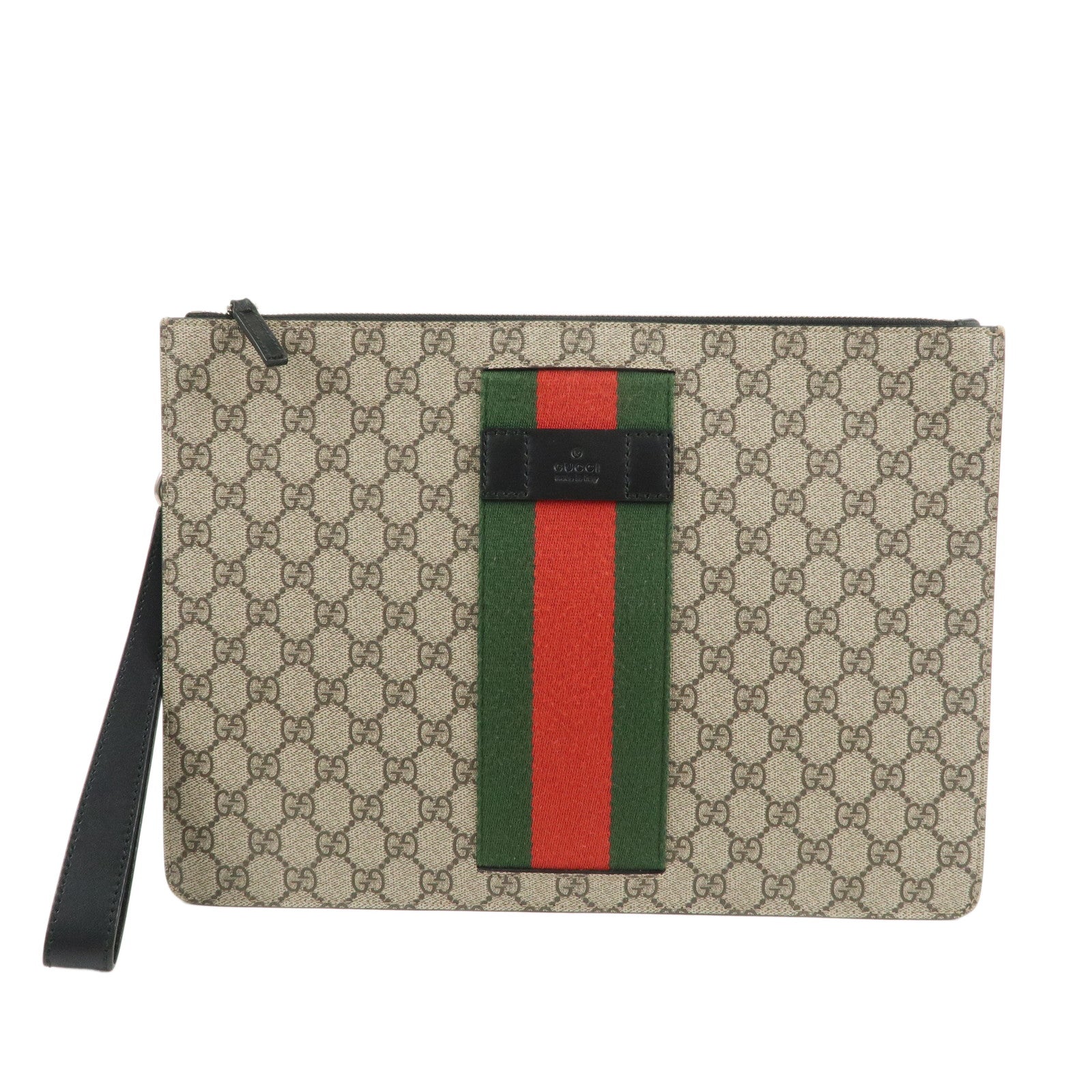 GUCCI-Sherry-GG-Supreme-Leather-Clutch-Bag-Beige-Black-433665