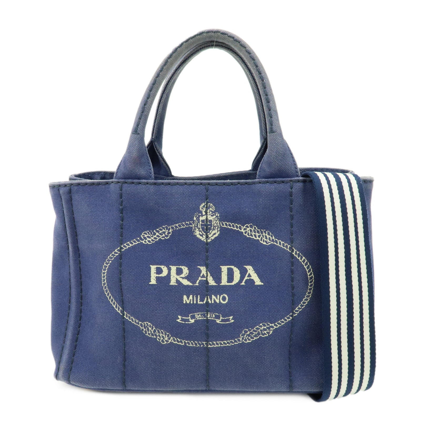 PRADA-Canapa-Mini-Canvas-2Way-Bag-Hand-Shoulder-Bag-Navy-1BG439