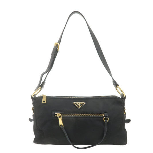 PRADA-Nylon-Leather-Shoulder-Bag-Purse-Black-NERO-BR4355