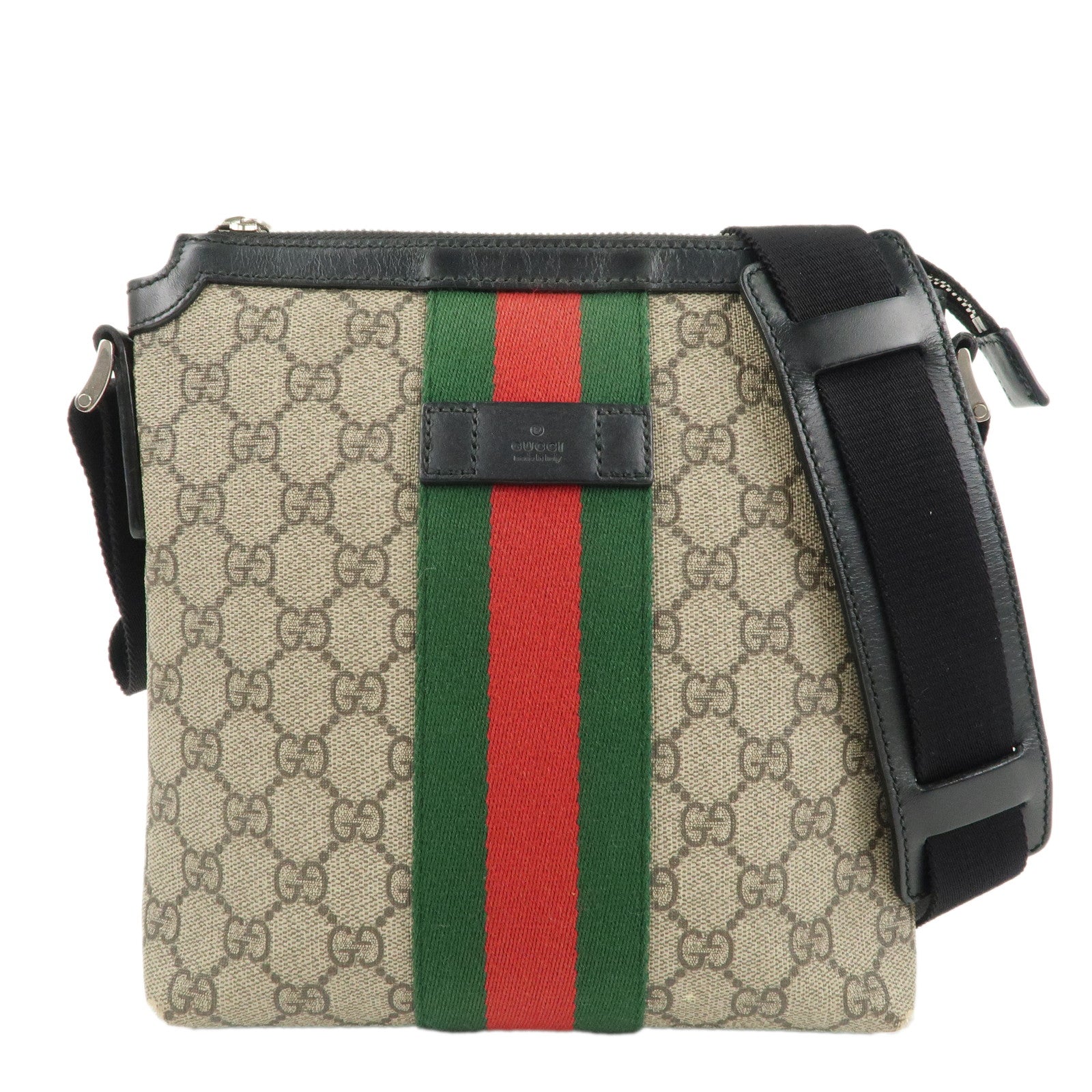 GUCCI-Sherry-GG-Supreme-Leather-Shoulder-Bag-Beige-Black-471754