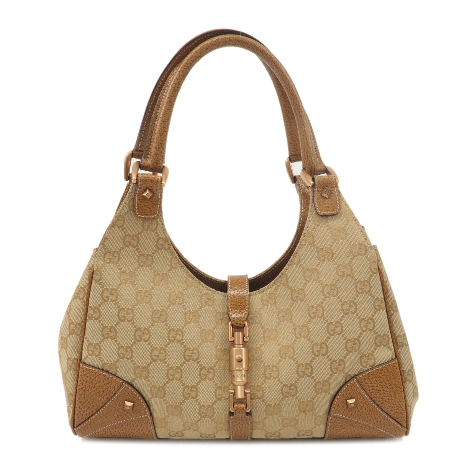 GUCCI-New-Jackie-GG-Canvas-Leather-Shoulder-Bag-Beige-Brown-124407