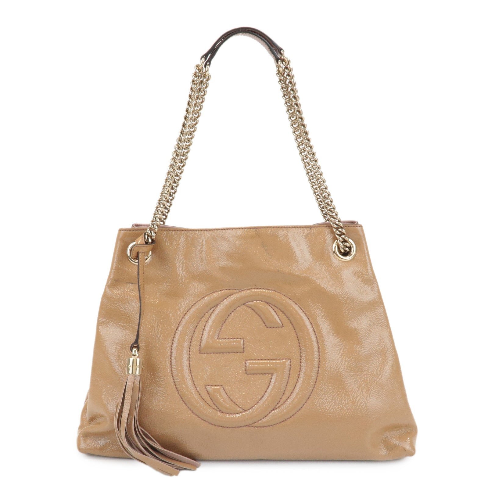 GUCCI-SOHO-Patent-Leather-Chain-Shoulder-Bag-Beige-308982