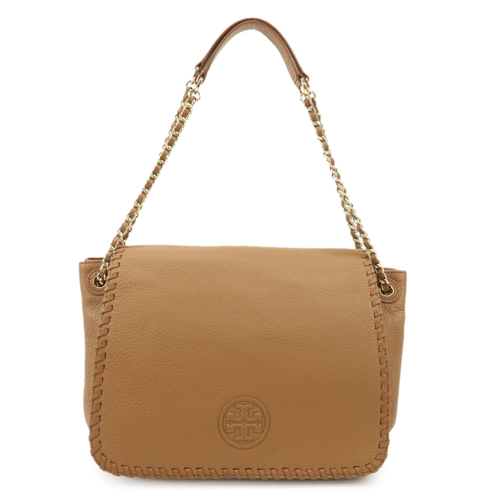 Tory-Burch-Leather-Chain-Shoulder-Bag-Light-Brown-Gold-HDW