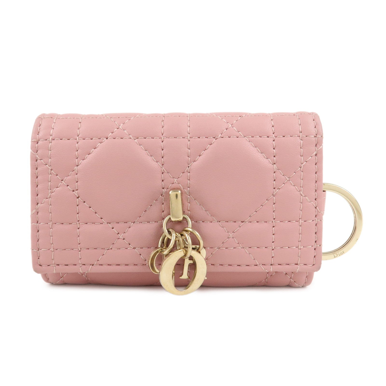 Christian-Dior-Cannage-Leather-4-Key-Case-Key-Chain-Pink