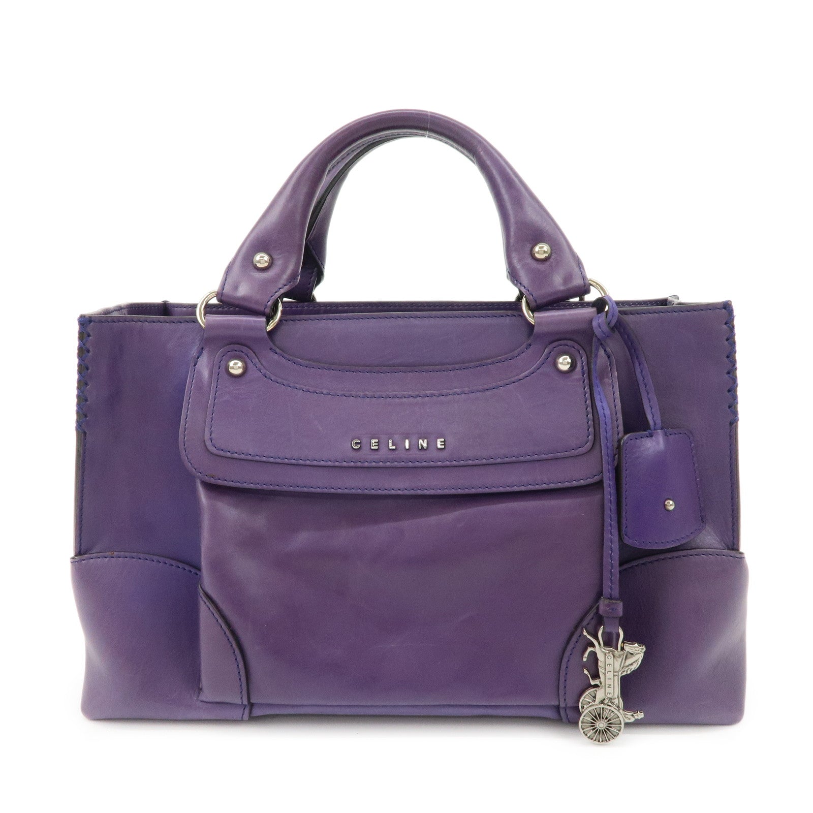 CELINE-Leather-Boogie-Bag-Hand-Bag-Purple