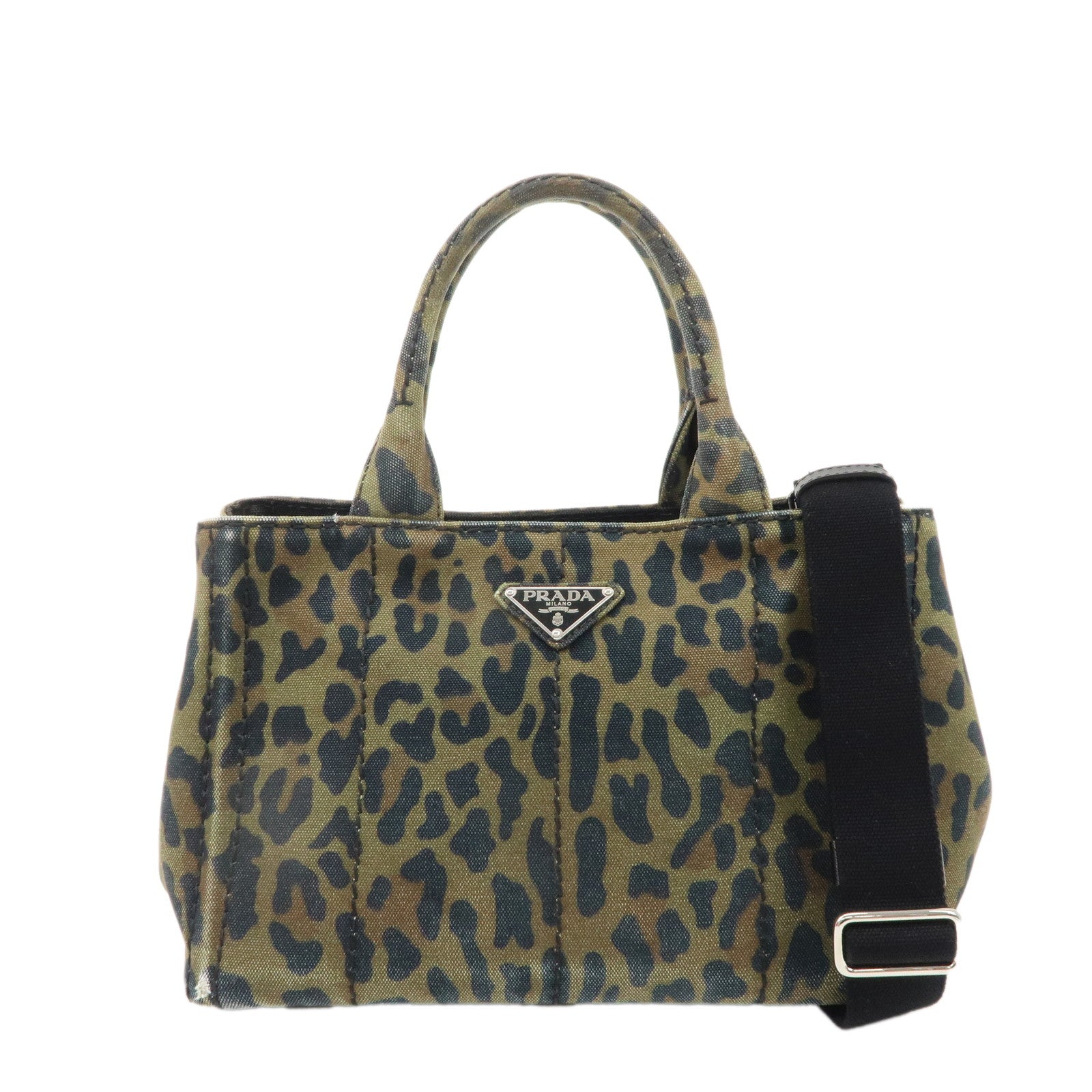 PRADA-Canapa-Mini-Canvas-2Way-Bag-Hand-Bag-Leopard-1BG439