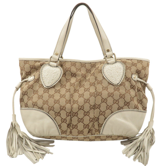 GUCCI-GG-Canvas-Leather-Crest-Hand-Bag-Beige-Brown-211955