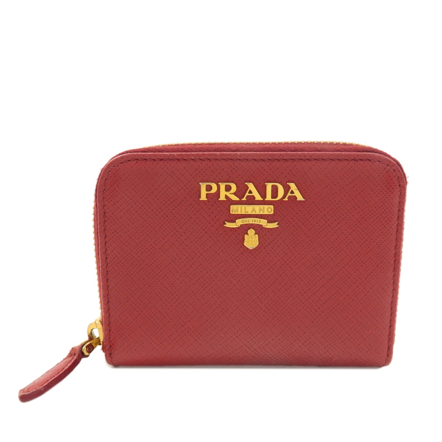 PRADA-Saffiano-Leather-Round-Zipper-Coin-Case-Red