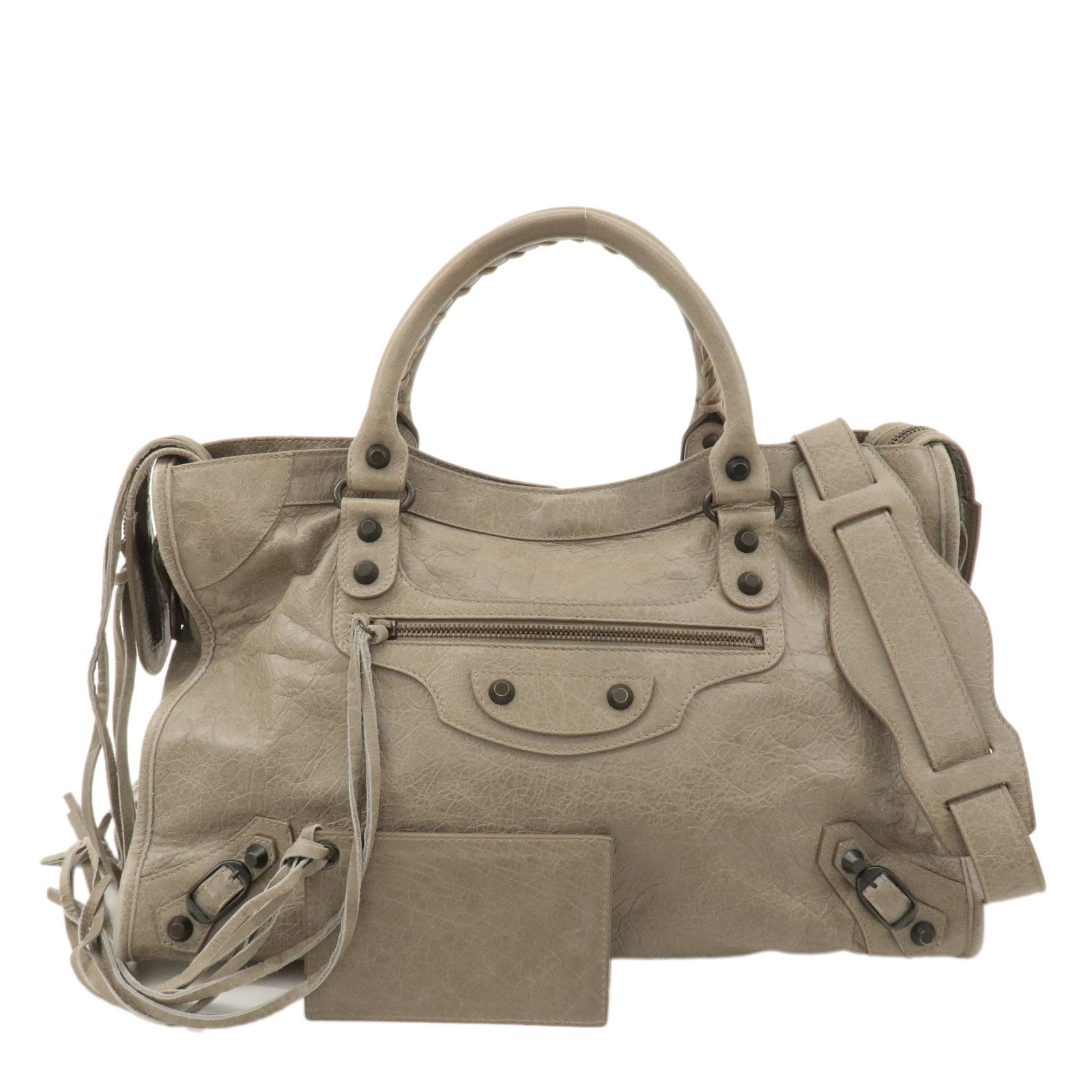 BALENCIAGA-The-City-Leather-2Way-Hand-Bag-Grey-115748