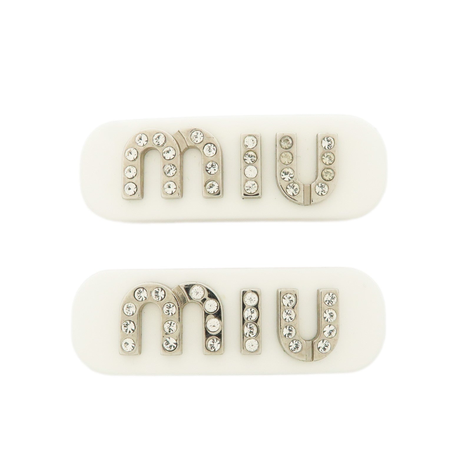 MIU-MIU-Plastic-Rhine-Stone-Hair-Clip-White-Silver