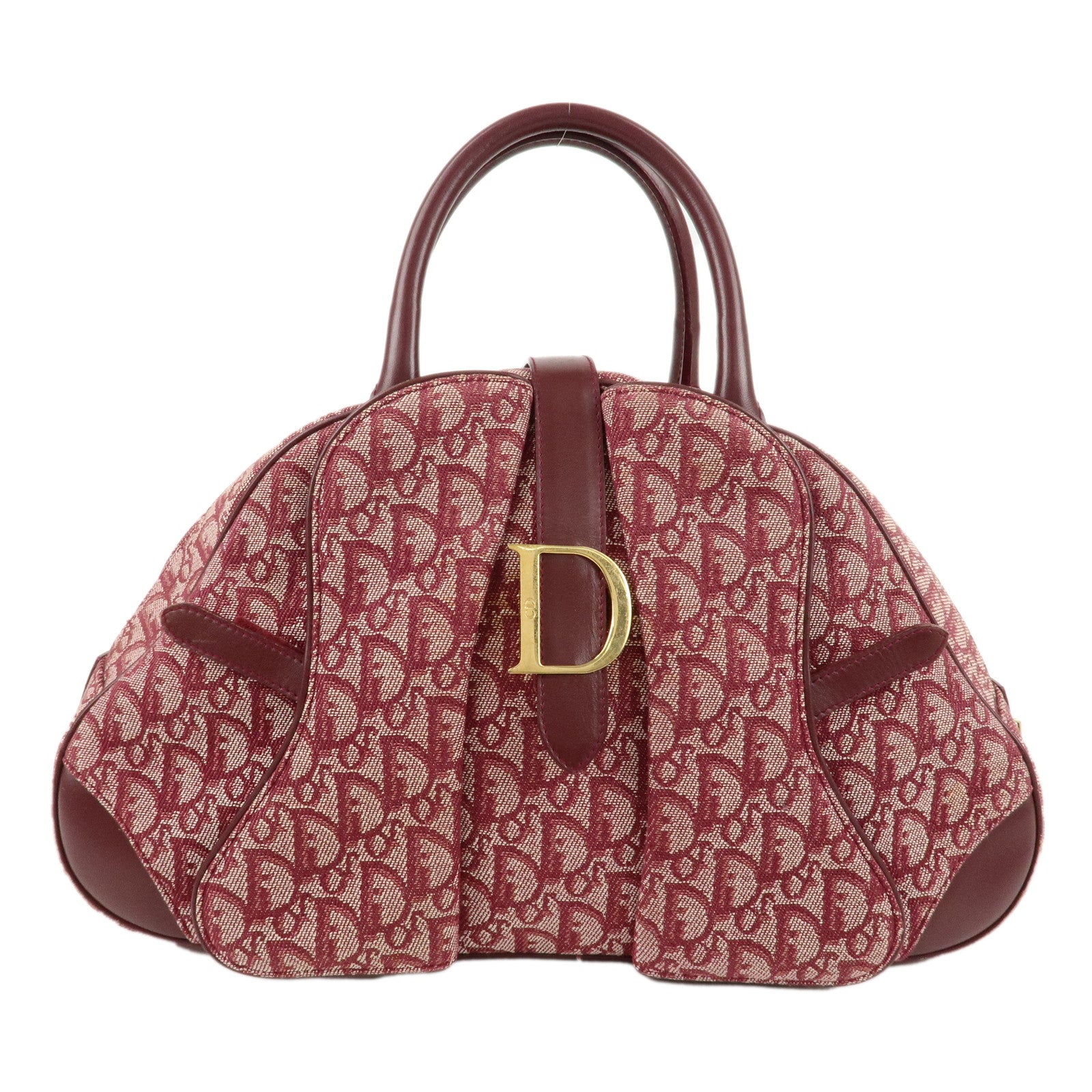 Christian-Dior-Trotter-Canvas-Leather-Boston-Bag-Bordeaux